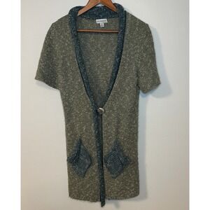 KINTAMANI by Wind River Green Chunky Boucle Knit Button Cardigan  Size‎ M